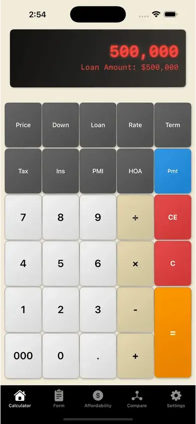 Mortgage Pro+ Calculator App - Vintage LED Interface